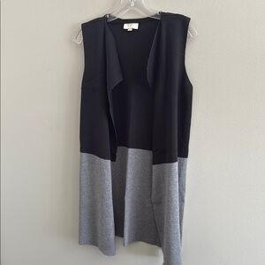 LOFT - Black and Gray Color Block Sleeveless Cardigan